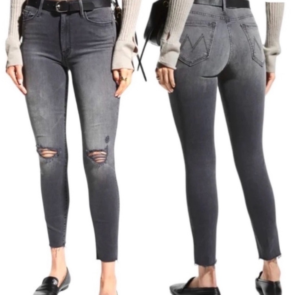 MOTHER The Looker Ankle Fray ‘Burning Out Lanterns’ Distressed Skinny Jeans 30